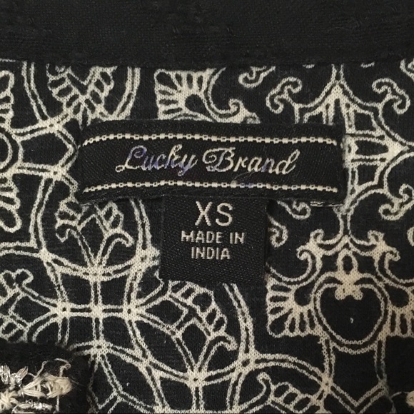 Lucky Brand XS Black White Silver Embroidered Top - Picture 3 of 7